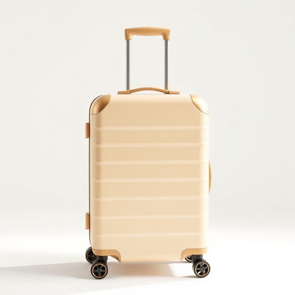 Sand-beige hard-shell cabin suitcase on a light background