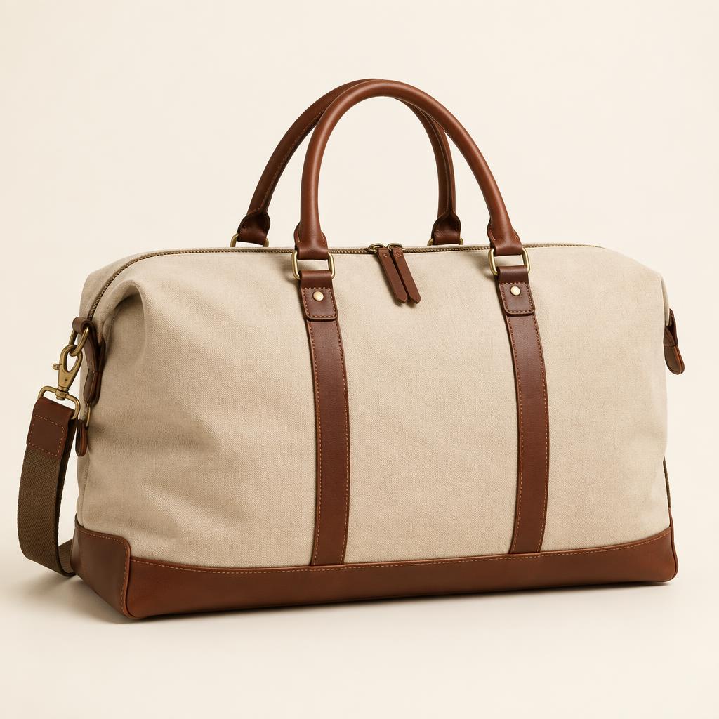 Escale Weekender beige canvas holdall with leather handles