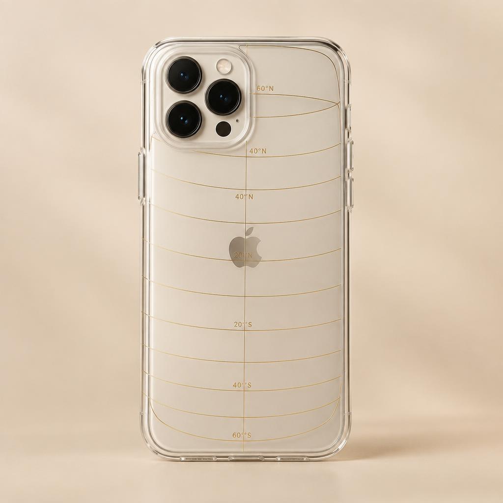 Latitude clear phone case with fine latitude lines