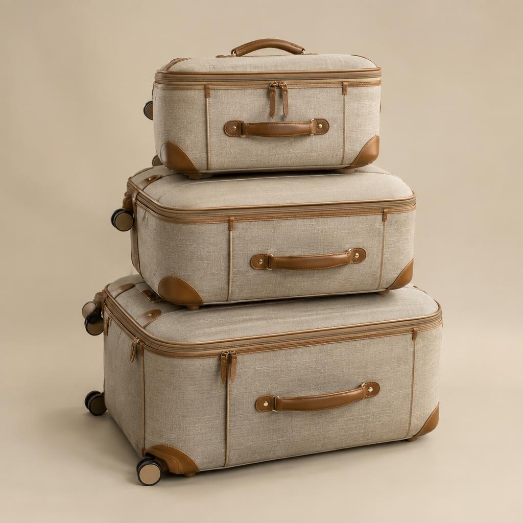 Linen Trio soft-sided luggage set in sand tones