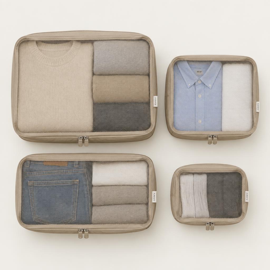 Ordre set of four sand-coloured packing cubes