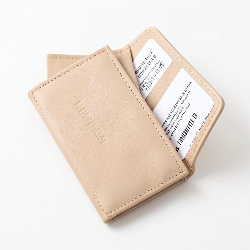 Slim sand-beige leather passport cover with card slots
