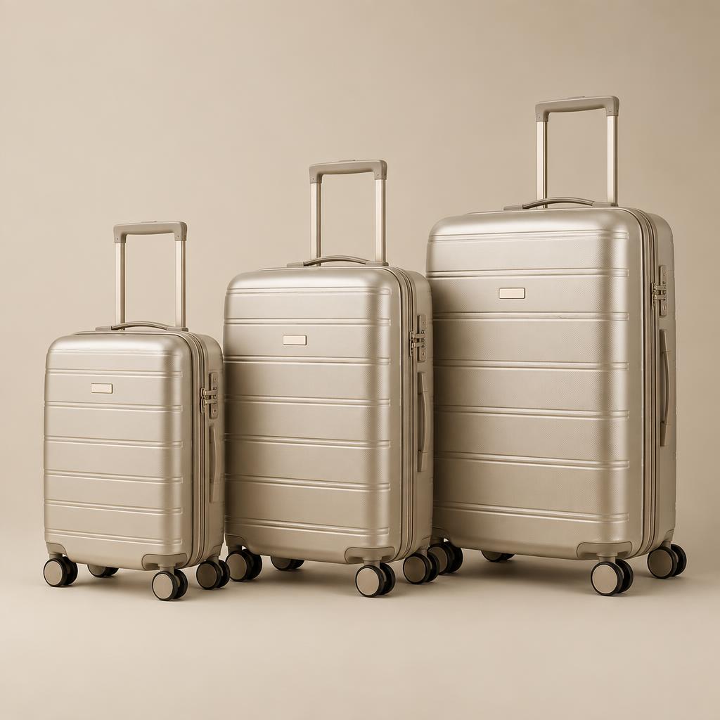Voyage set of three nesting suitcases in champagne and blue